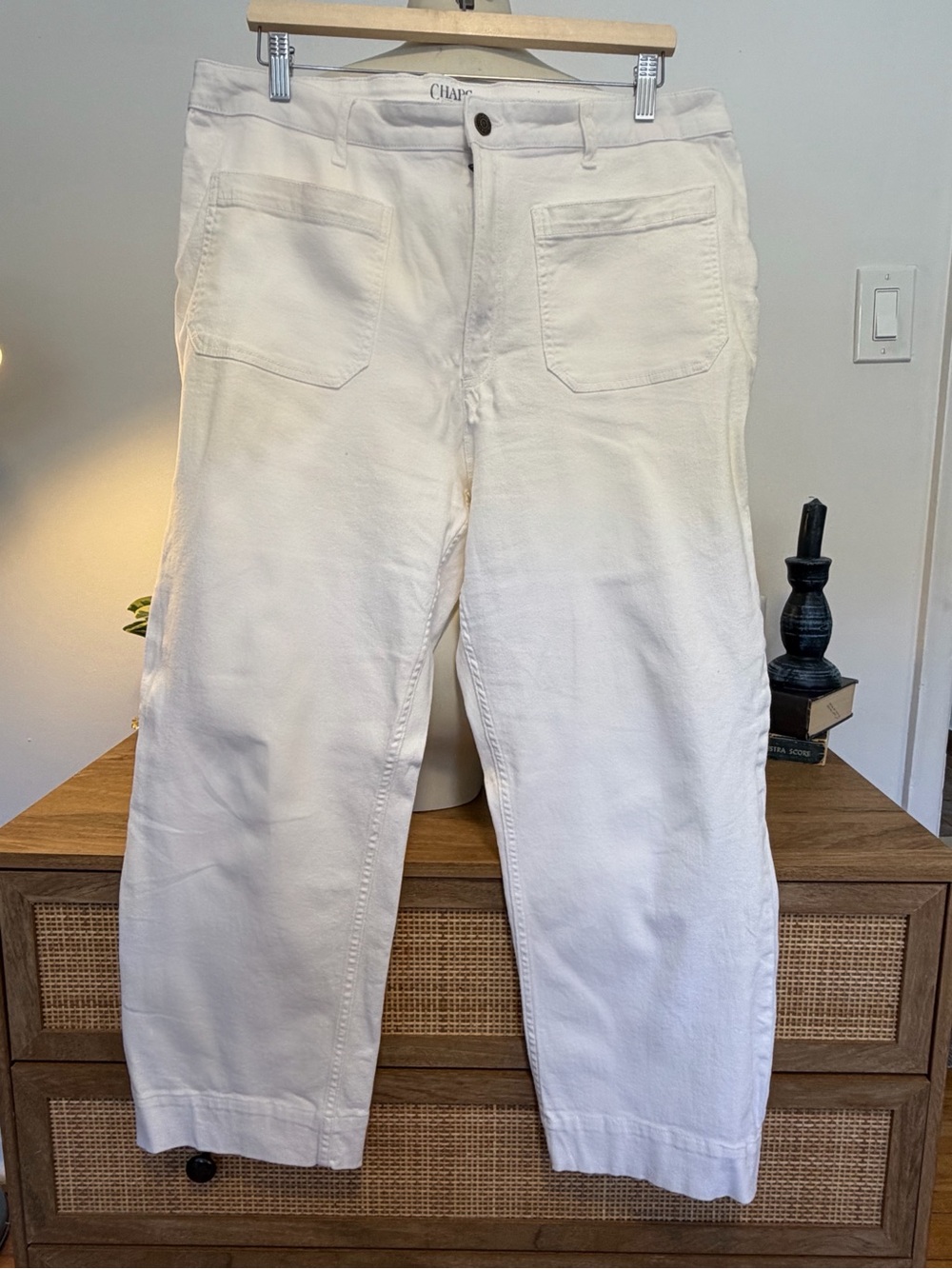 CHAPS White Stretch Straight Leg Crop Jeans Size 16 Patch Pockets